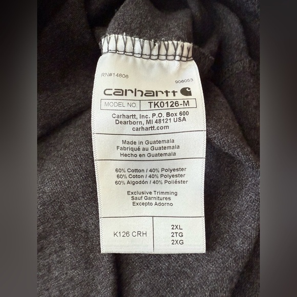 Carhartt Men’s Long Sleeve T-Shirt w/ Pocket Charcoal Gray Size 2XL - Picture 8 of 8